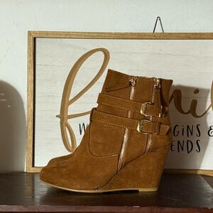 Brown Suede Wedge Ankle Boots